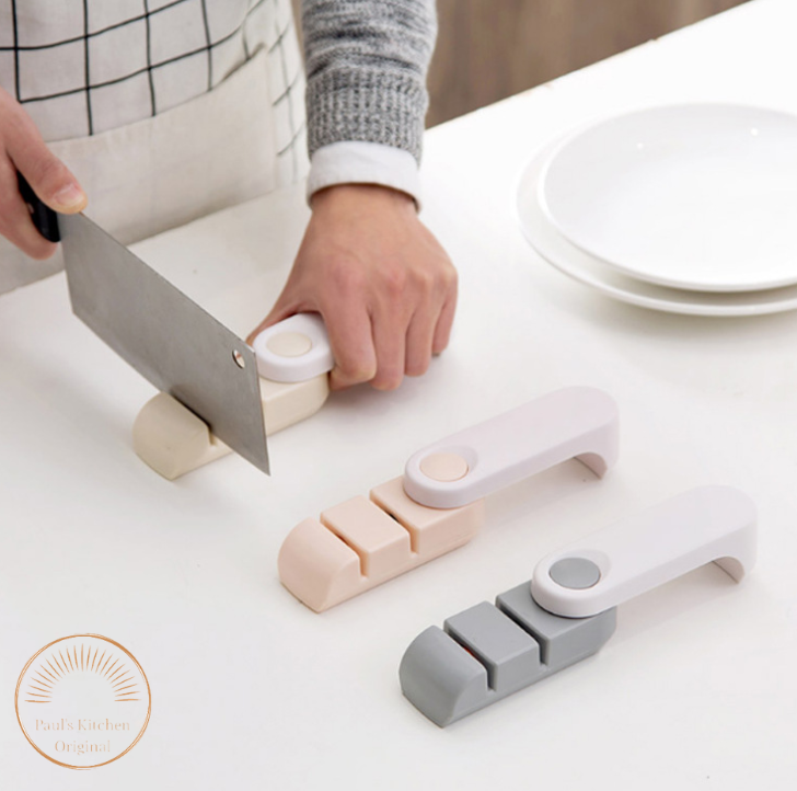 Paul's Kitchen Original™ MESSENSLIJPER -DOORTREKSLIJPER-2 SLIJPKOPPEN-UITKLAPBAAR-VOOR VLIJMSCHERPE MESSEN